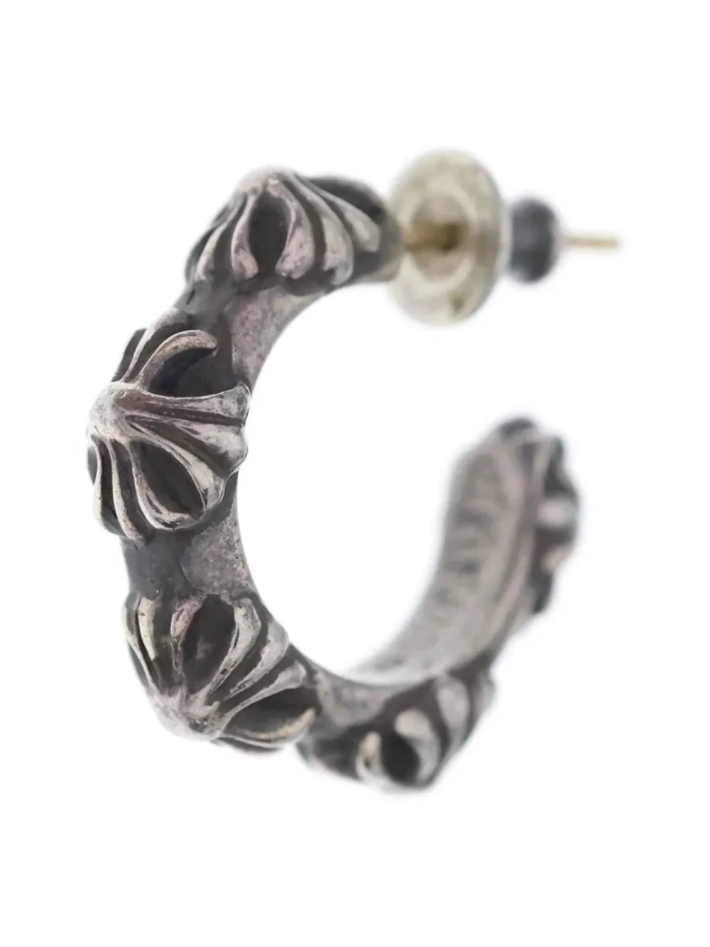 Chrome Hearts Hoop Cross Band Earrings Silver
